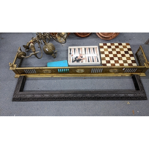 103 - A mixed lot to include three copper bed pans, a marble chess board, fine side items, a mirror and ot... 