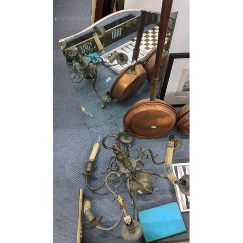 103 - A mixed lot to include three copper bed pans, a marble chess board, fine side items, a mirror and ot... 