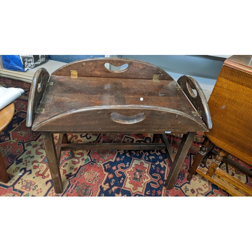 11 - A Georgian style butlers tray top table together with an oak gateleg table
Location: A3F/A2F
If ther... 