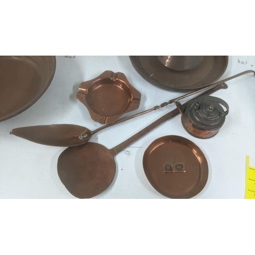 110 - A mixed lot of copper wear to include a Victorian brass and copper samovar, a meat cover, jugs and d... 