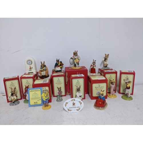 47 - A group of Royal Doulton Bunnykins, all boxed apart from display plaque which is signed and dated 6/... 