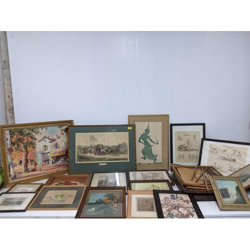 53 - A mixed lot of framed and glazed prints to include a D'Ogly John Parisian café scene print, along wi... 