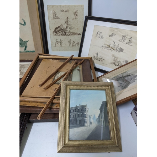 53 - A mixed lot of framed and glazed prints to include a D'Ogly John Parisian café scene print, along wi... 