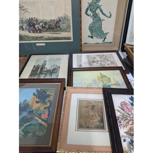 53 - A mixed lot of framed and glazed prints to include a D'Ogly John Parisian café scene print, along wi... 