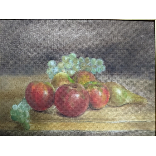 54 - A group of four framed oil paintings to include one by D. Arkey 1996 still life of a fruit on a tabl... 