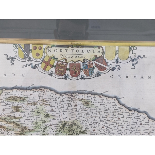 85 - A map of Norfolk with a border depicting French text and also French text attached to verso
Location... 