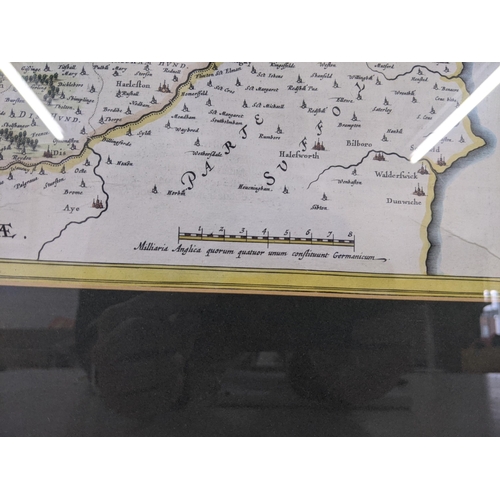 85 - A map of Norfolk with a border depicting French text and also French text attached to verso
Location... 