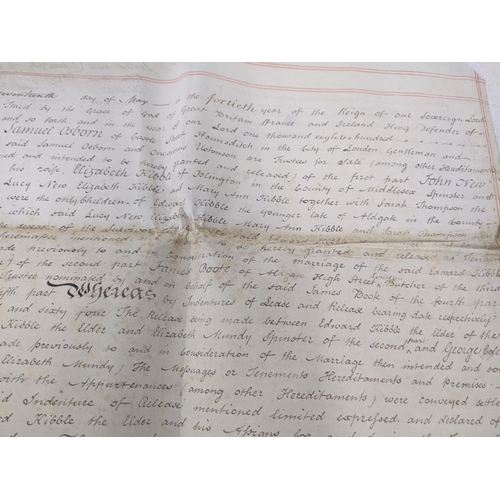 89 - Seven indentures relating to buying and selling agreements along with a modern reproduction of a map... 