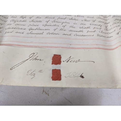 89 - Seven indentures relating to buying and selling agreements along with a modern reproduction of a map... 