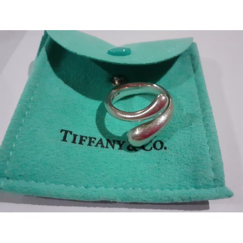 14 - Tiffany & Co- A silver Elsa Peretti ring with branded turquoise box and envelope dust bag. Location:... 