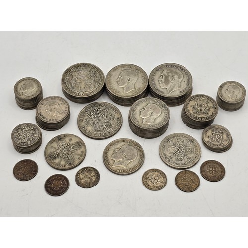 119 - George V, George VI Pre-1947 Halfcrowns, Florins, Shillings, Sixpence, Threepence, in various condit... 