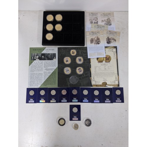 528 - Mixed coinage to include Change Checker 50p pieces, part complete VE Day Chronicle Coin Collection, ... 