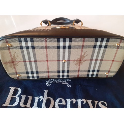 3 - Burberrys- A vintage Haymarket check and black leather Alma handbag, made in Italy, having gold tone... 