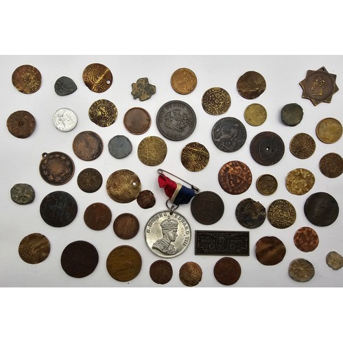 127 - A mixed collection of Tokens, Nuremberg Jettons, Medals, and others, to include George IV Nova Scoti... 