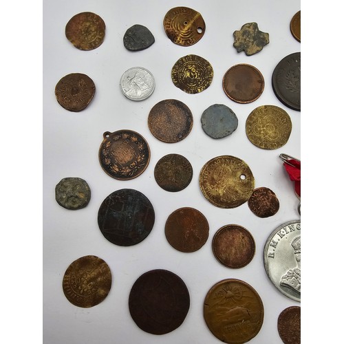 127 - A mixed collection of Tokens, Nuremberg Jettons, Medals, and others, to include George IV Nova Scoti... 