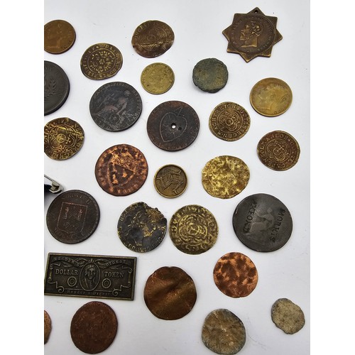 127 - A mixed collection of Tokens, Nuremberg Jettons, Medals, and others, to include George IV Nova Scoti... 