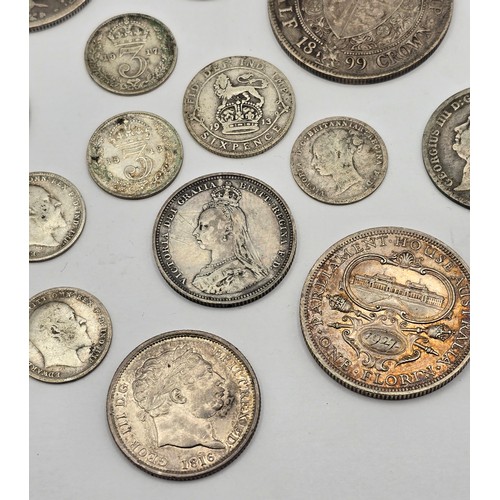 73 - A collection of British Silver Coinage to include a George III 1816 'Bull Head' Shilling, Victoria 1... 