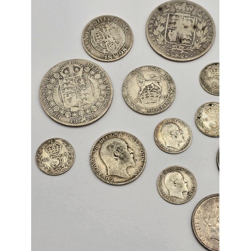 73 - A collection of British Silver Coinage to include a George III 1816 'Bull Head' Shilling, Victoria 1... 