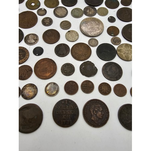 96 - A collection of 18th Century and later coinage from around the world to include, USA 1887 'Morgan' D... 