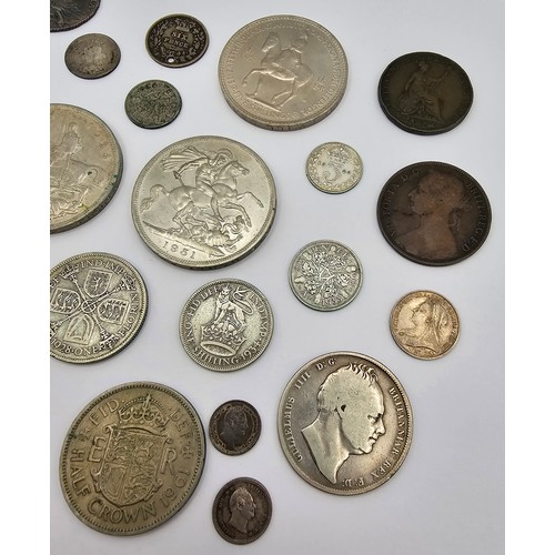 80 - Mixed British Coins to include, George III 1787 Shilling, George IV 1826 Shilling, William IV 1836 H... 