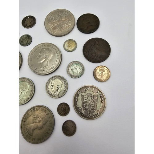 80 - Mixed British Coins to include, George III 1787 Shilling, George IV 1826 Shilling, William IV 1836 H... 