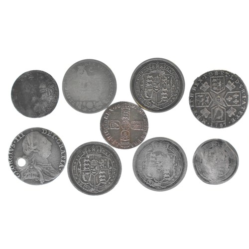 70 - A mixed collection of interest to include, William III 1697 Sixpence and one other A/F, a pair of 17... 