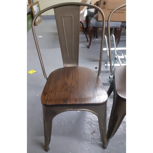 500 - Five reproduction and industrial style metal chairs with wooden seats. Location:G
If there is no con... 