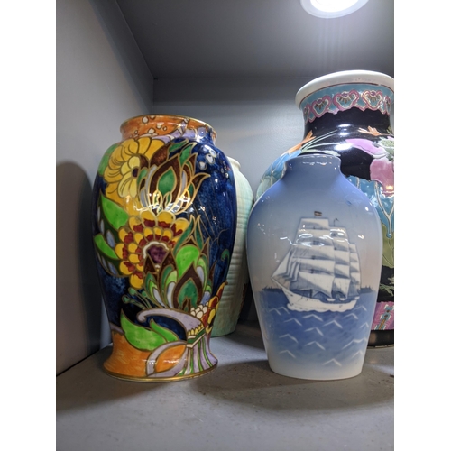 465 - Oriental inspired and English china and ceramics to include a converted crackle glazed table lamp, a... 