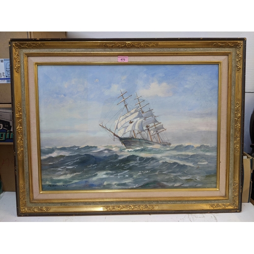 475 - A view of a ship in full sail, watercolour signed indistinctly, framed and glazed Location: G
If the... 