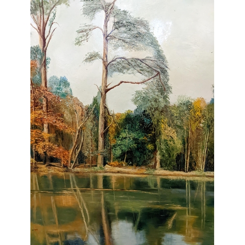 478 - W S Mead - a lake scene with trees, oil, signed, framed Location: G  
If there is no condition repor... 