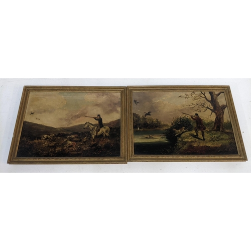 514 - A pair of 19th century English school oil on canvas paintings depicting grouse shooting and duck sho... 