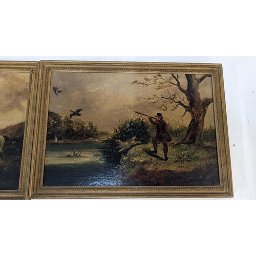 514 - A pair of 19th century English school oil on canvas paintings depicting grouse shooting and duck sho... 