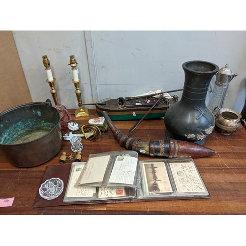 520 - Mixed collectables to include postcards, a brass jam pan, a bronze vase and other items
Location: G
... 