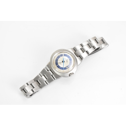 13 - An Omega Dynamic, automatic, ladies, stainless steel wristwatch, having a silvered dial with blue ch... 