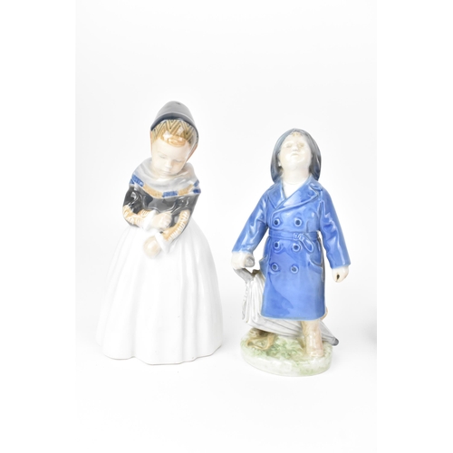 142 - Four Royal Copenhagen porcelain figures to include a girl with a goose, model no. 528, 18.5cm high, ... 