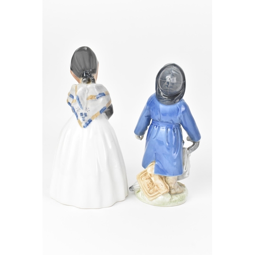 142 - Four Royal Copenhagen porcelain figures to include a girl with a goose, model no. 528, 18.5cm high, ... 