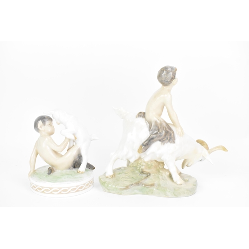 143 - Two Royal Copenhagen porcelain figures to include Faun riding on a goat, no. 737, 20cm high x 21cm w... 