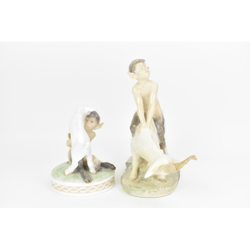 143 - Two Royal Copenhagen porcelain figures to include Faun riding on a goat, no. 737, 20cm high x 21cm w... 