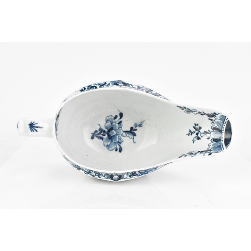 165 - Two mid 18th century Lowestoft porcelain sauce boat, the bodies with an impressed design of flowers ... 