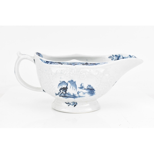 165 - Two mid 18th century Lowestoft porcelain sauce boat, the bodies with an impressed design of flowers ... 