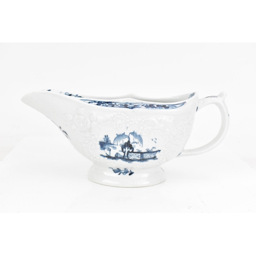 165 - Two mid 18th century Lowestoft porcelain sauce boat, the bodies with an impressed design of flowers ... 