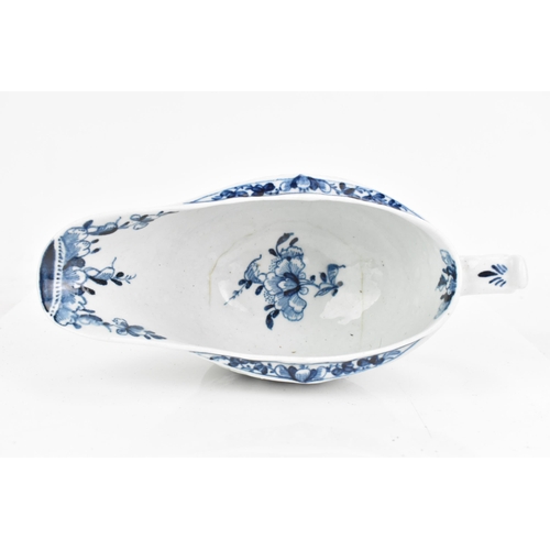 165 - Two mid 18th century Lowestoft porcelain sauce boat, the bodies with an impressed design of flowers ... 