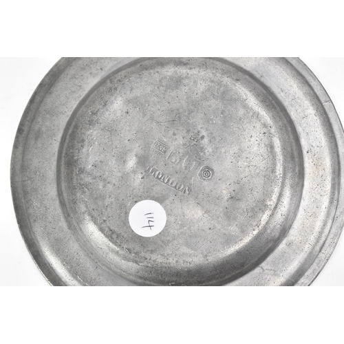 188 - A collection of 18th/19th century pewter plates to include a circa 1760 serving dish by Henry Applet... 