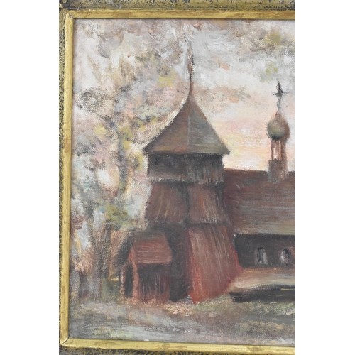 192 - J.Drewnick - An oil on canvas depicting a Polish church, signed to the lower right corner, inscripti... 