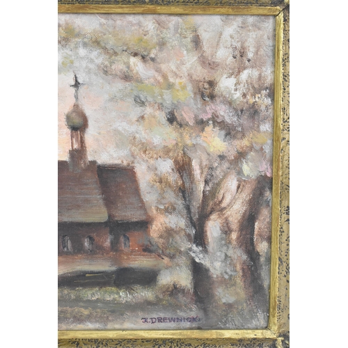 192 - J.Drewnick - An oil on canvas depicting a Polish church, signed to the lower right corner, inscripti... 