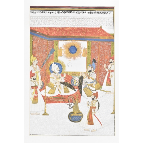 201 - A 19th century Indian watercolour on paper depicting Maharaja Man Singh with nobleman and attendants... 