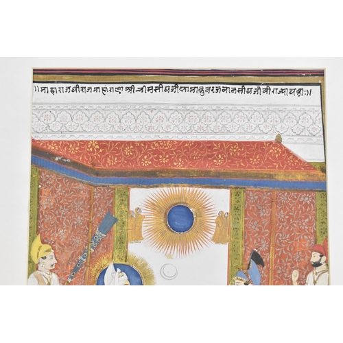 201 - A 19th century Indian watercolour on paper depicting Maharaja Man Singh with nobleman and attendants... 