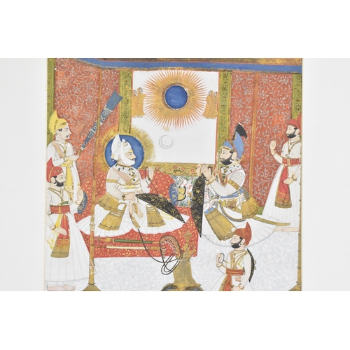 201 - A 19th century Indian watercolour on paper depicting Maharaja Man Singh with nobleman and attendants... 