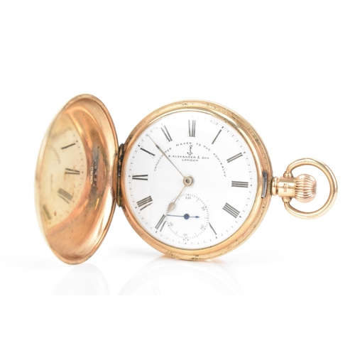 22 - An early 20th century 9ct gold, full hunter, keyless would pocket watch, the white enamel dial inscr... 