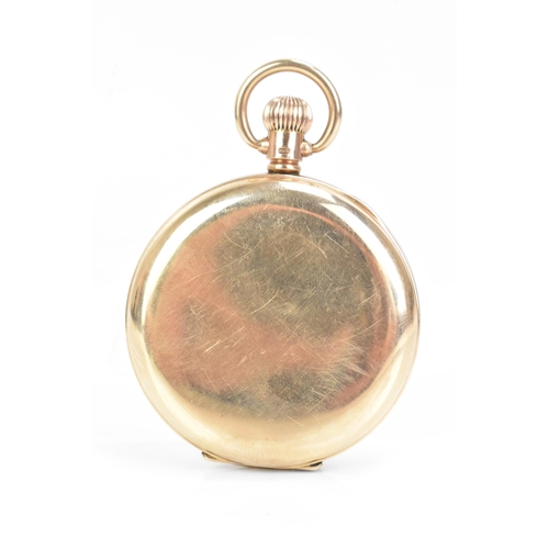 22 - An early 20th century 9ct gold, full hunter, keyless would pocket watch, the white enamel dial inscr... 